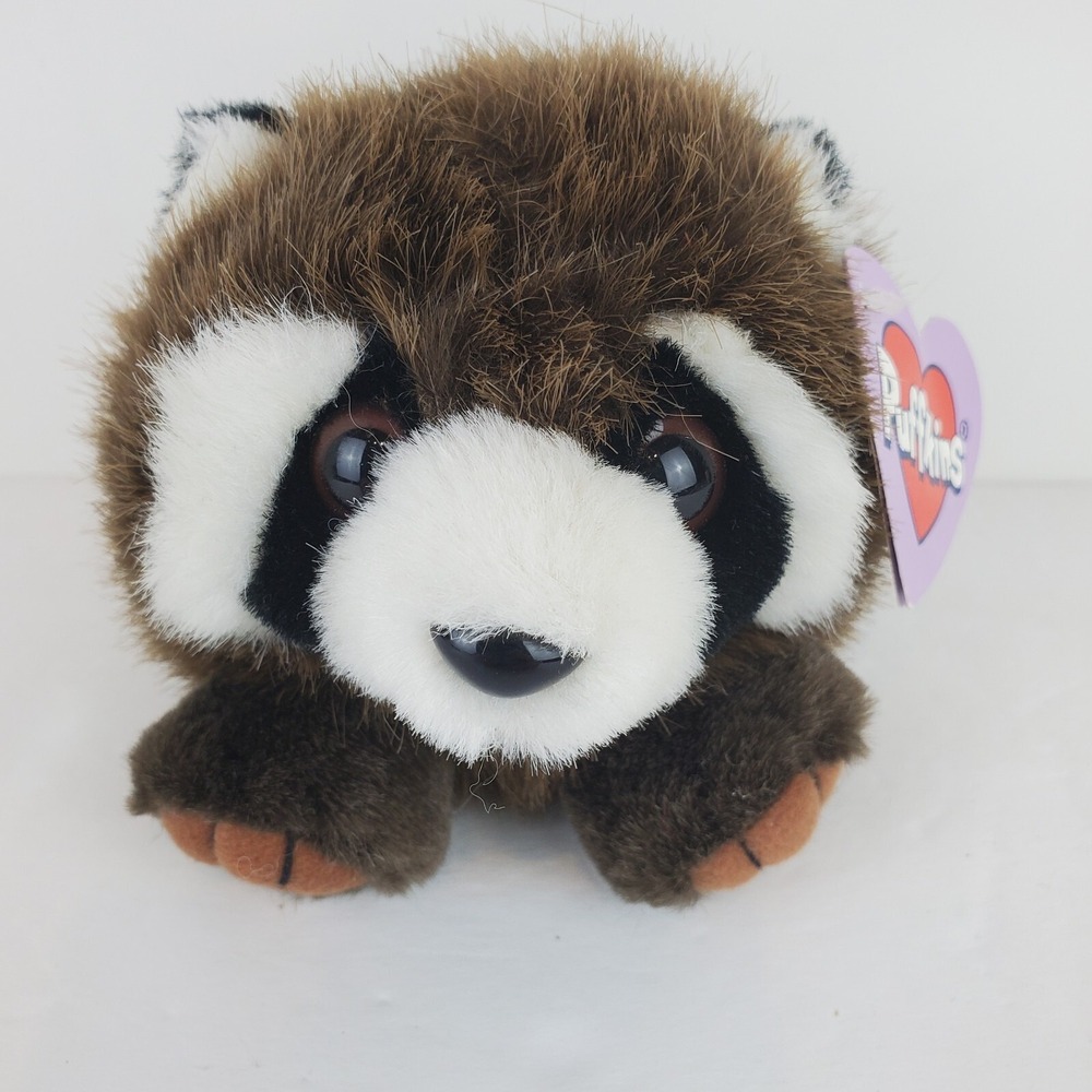 Vtg Swibco 1994 Puffkins Raccoon Bandit Plush Stuffed Animal Toy Birth 2-21-97